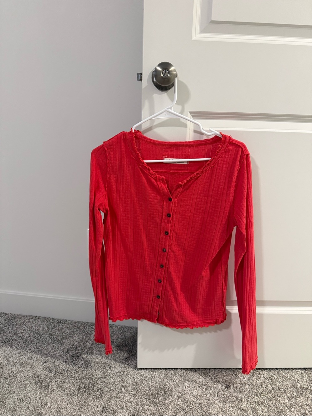 We The Free orangey red  Long-Sleeve Button-Front Ribbed Top